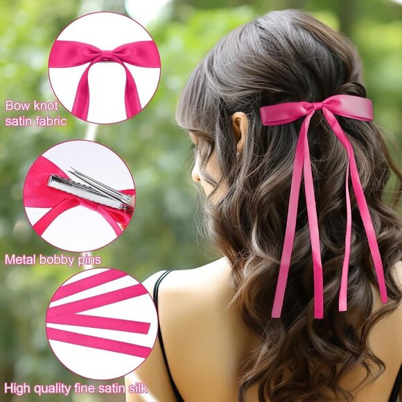 60 Pcs Hair Bow Clips Satin Ribbon Long Tails for Women Girls Stylish main image 7